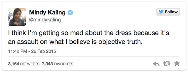 #TheDress Celebrity Tweets Mindy Kaling