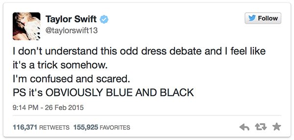 #TheDress Celebrity Tweets Taylor Swift